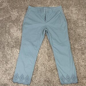 LOFT Light Blue Pants with Embroidered Hem- 97% Cotton- size 12